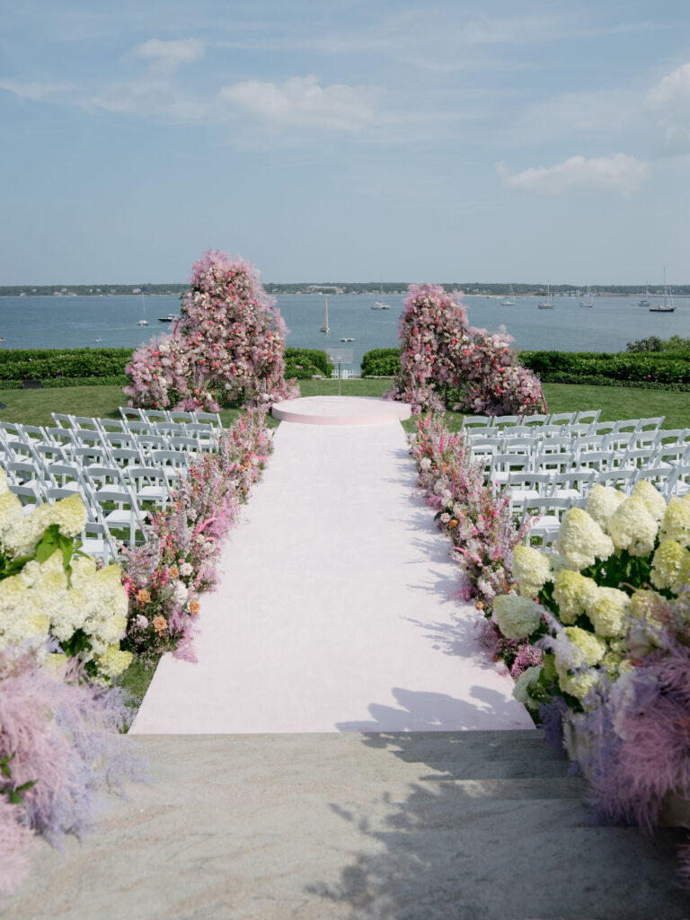 Martha's Vineyard oceanfront wedding ceremony. Designed by JWennes Events.