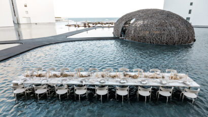 Viceroy Los Cabos Destination Wedding. Wedding reception in the water. Designed by JWennes Events.