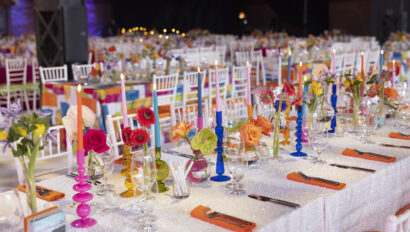 Camp Harbor View Beach Ball 2024 tablescape. Designed by JWennes Events.