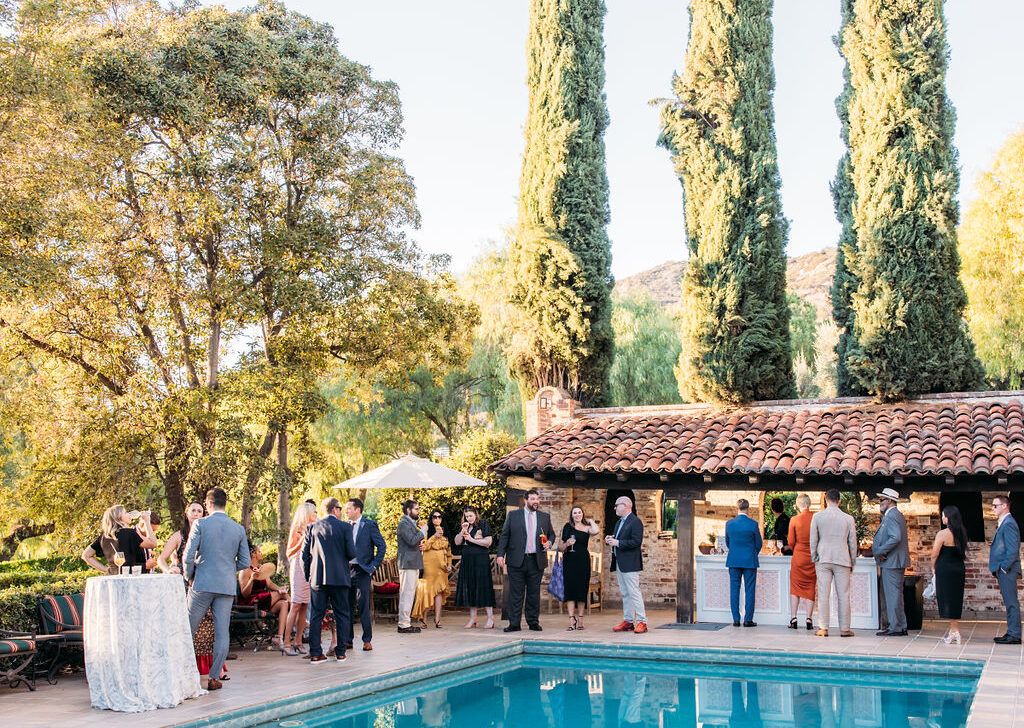 Poolside cocktail hour. Destination wedding Designed by JWennes Events.