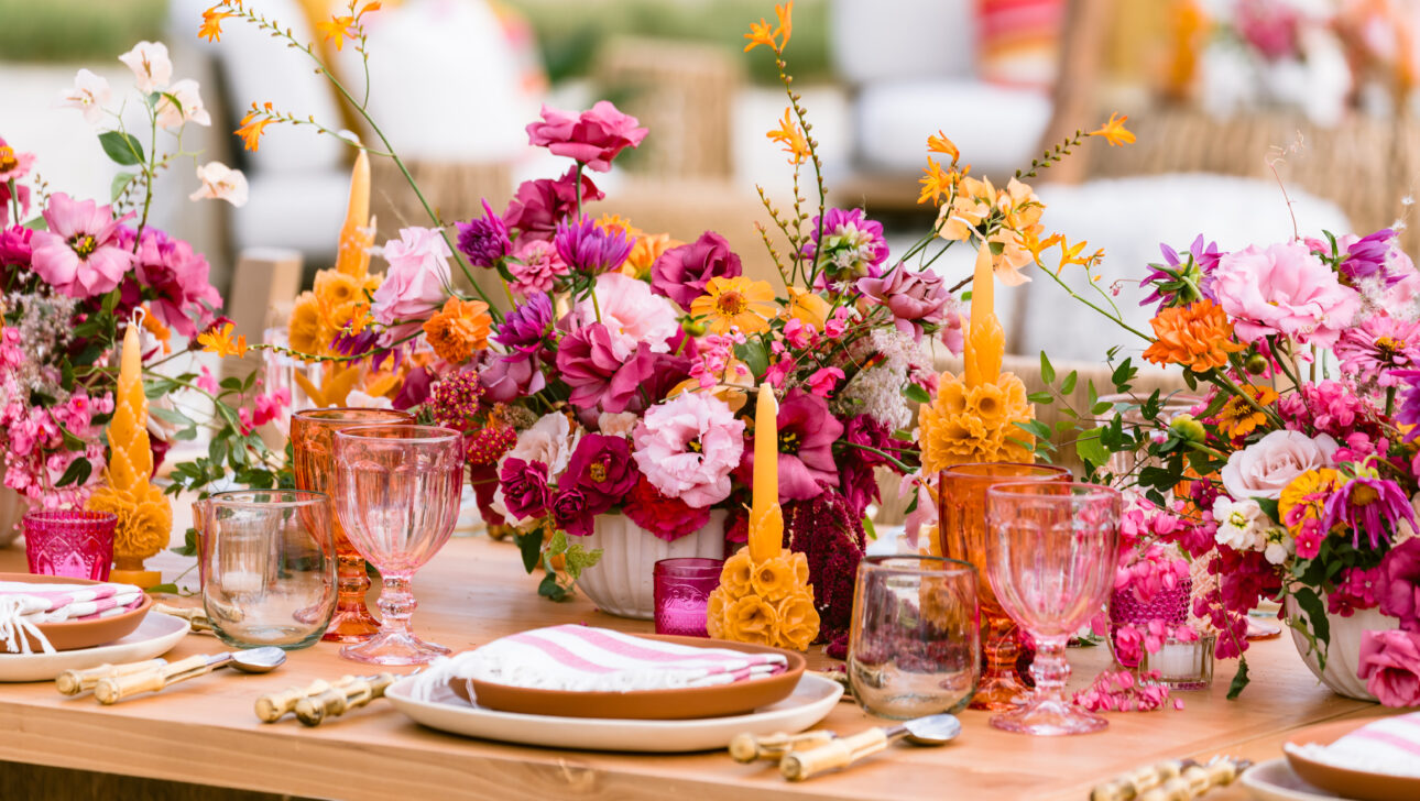 Stunning colorful tablescape for destination wedding designed by JWennes Events.