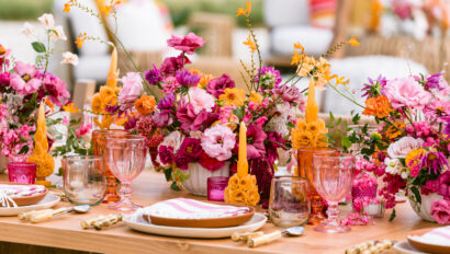 Stunning colorful tablescape for destination wedding designed by JWennes Events.